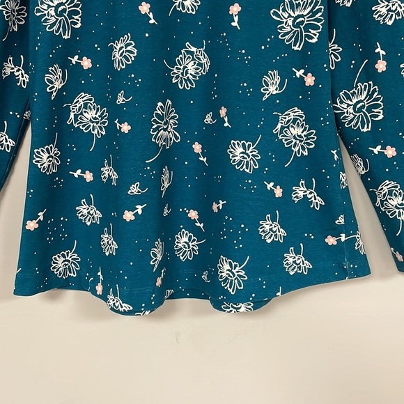 Hanna Andersson Girls Long Sleeve Tee , 10, NWOT, dark turquoise with flowers - Picture 4 of 7